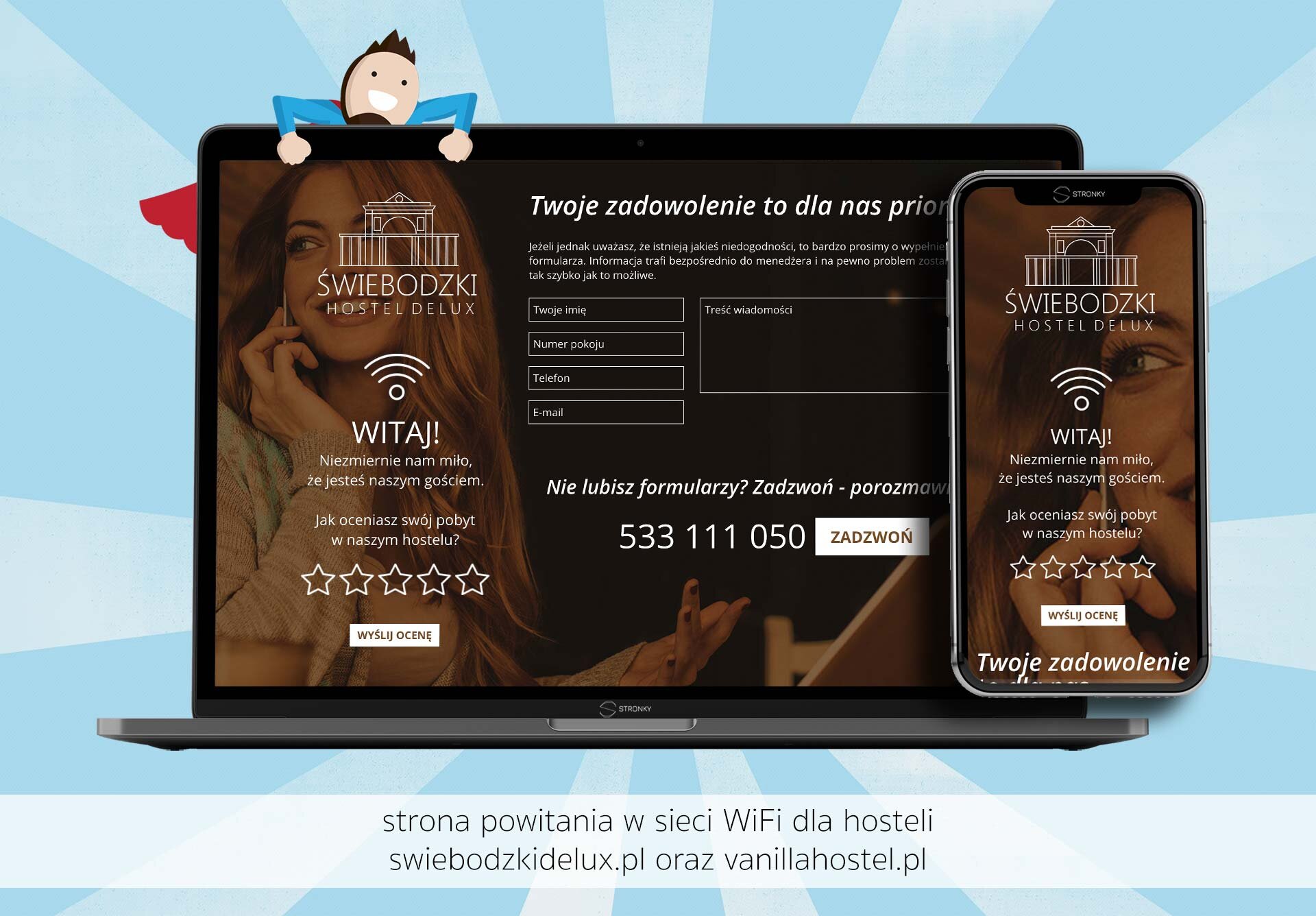 Strona powitania WiFi dla hosteli - screen